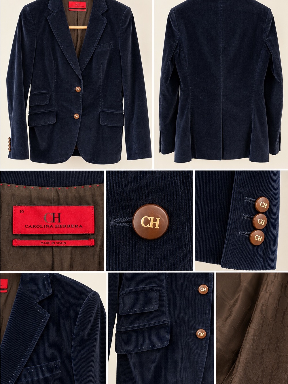 Carolina Herrera Navy Corduroy Blazer with CH Buttons